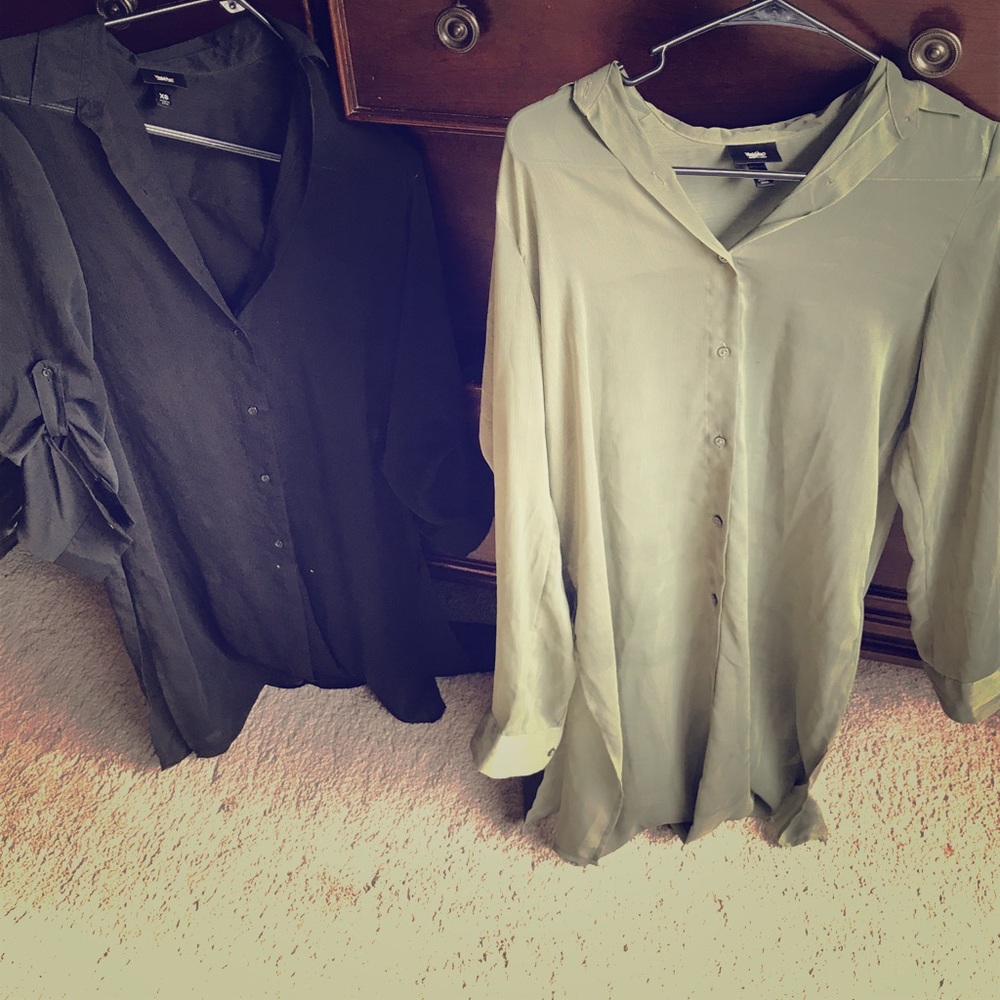 Mossimo Black and Olive Green Long Sheer Shirts