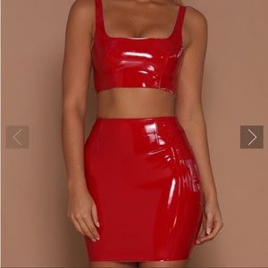 Sexy Red latex two piece.