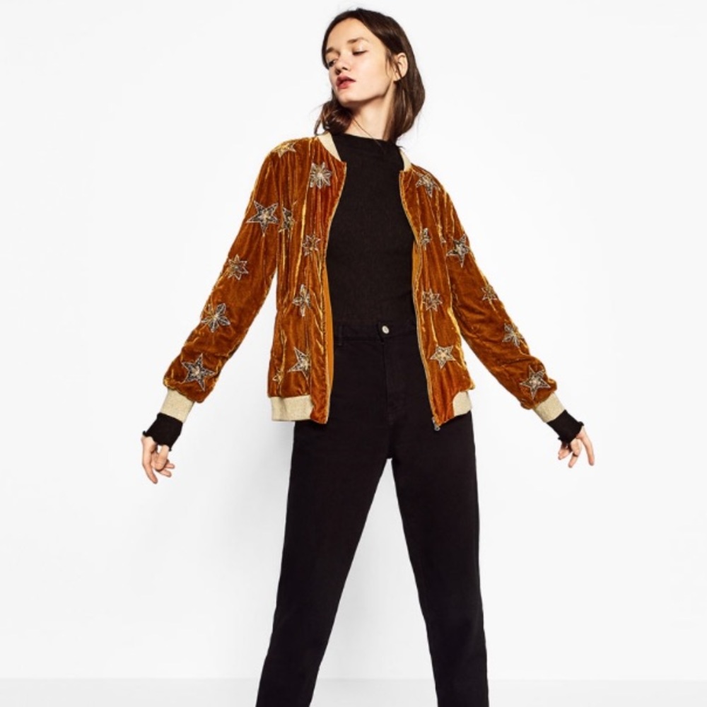 Zara Embroidered Star Bomber Jacket
