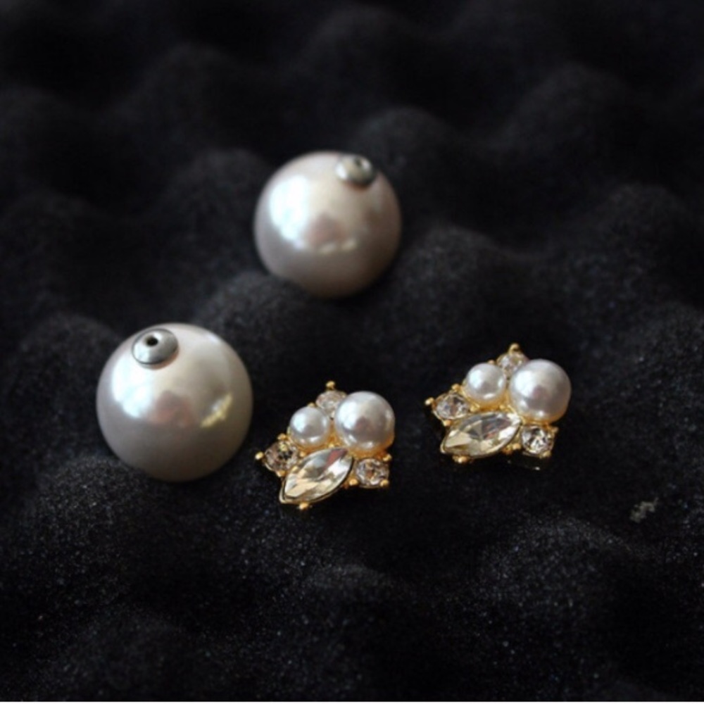 -LAST PAIR- Pearl/Rhinestone Front-Back Earrings - Picture 4 of 4