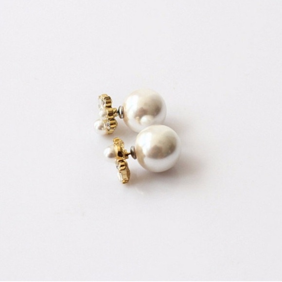 -LAST PAIR- Pearl/Rhinestone Front-Back Earrings - Picture 3 of 4