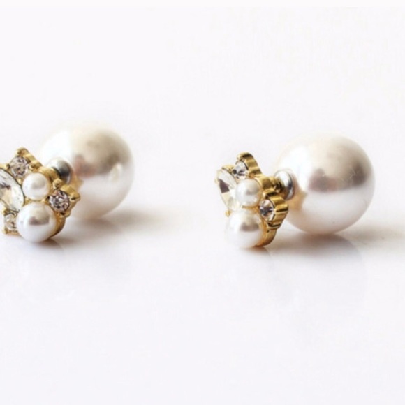 -LAST PAIR- Pearl/Rhinestone Front-Back Earrings - Picture 2 of 4