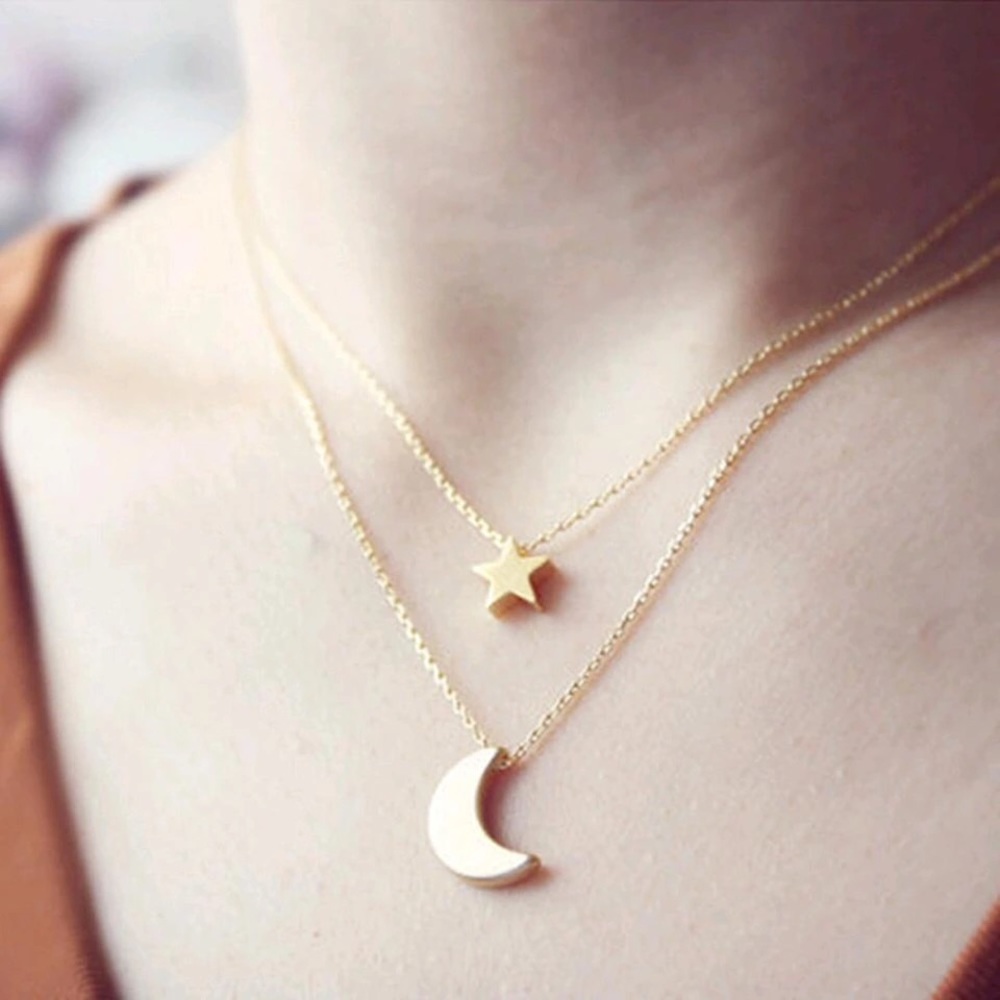 Delicate 2-strand Moon/star necklace