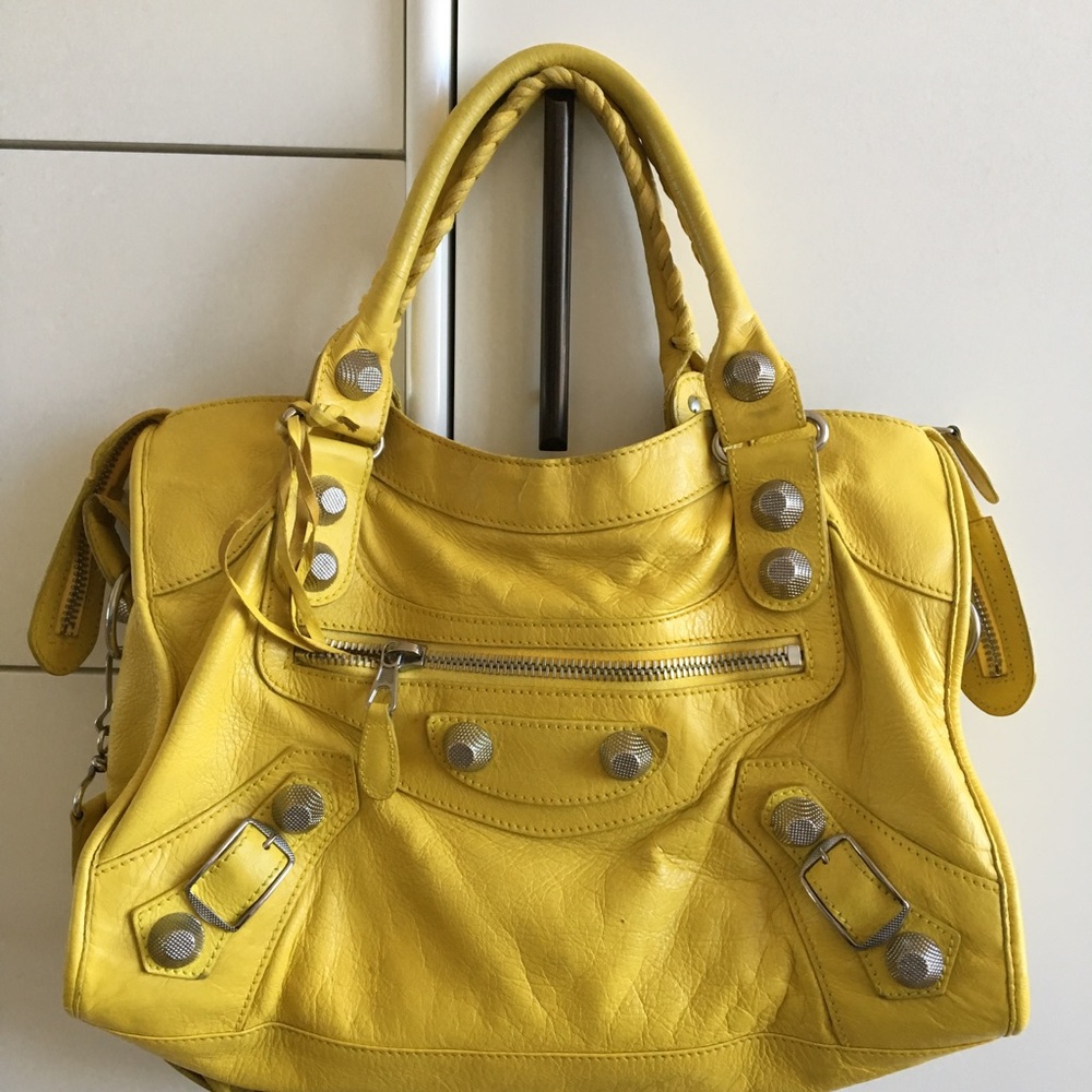 Balenciaga Giant City Lambskin Yellow Silver
