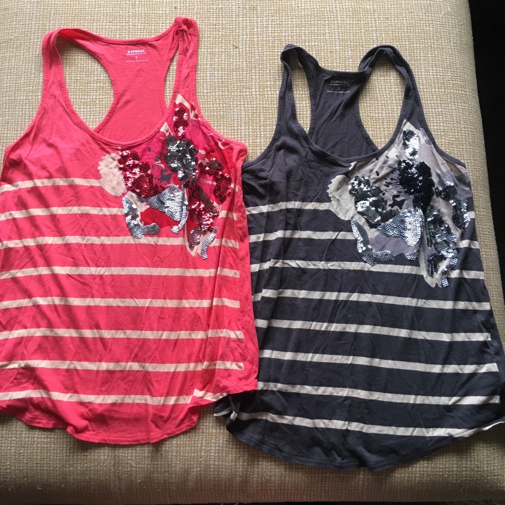 Express Striped Sequin Tank Top Lot Medium