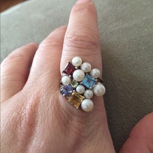 STERLING SILVER MULTI GEMSTONE PEARL RING