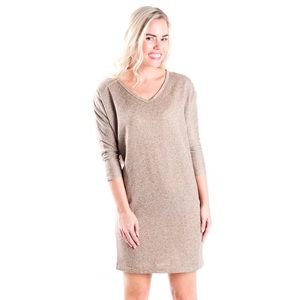 V-neck Fleece Terry Dress - khaki