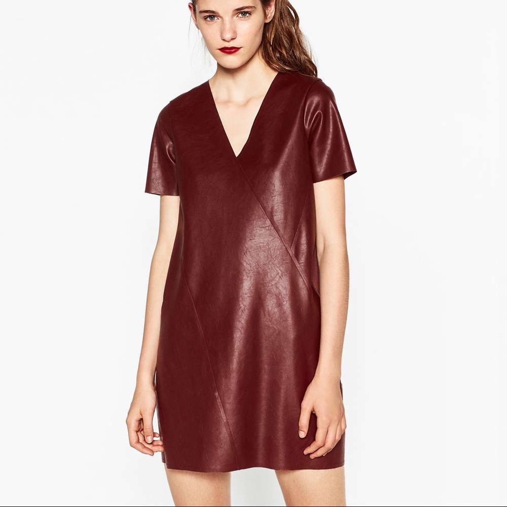 Zara Faux Leather Dress, Burgundy Red