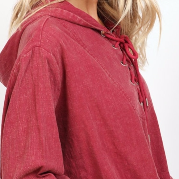 Lace Up Washed Hoodie - Picture 6 of 7