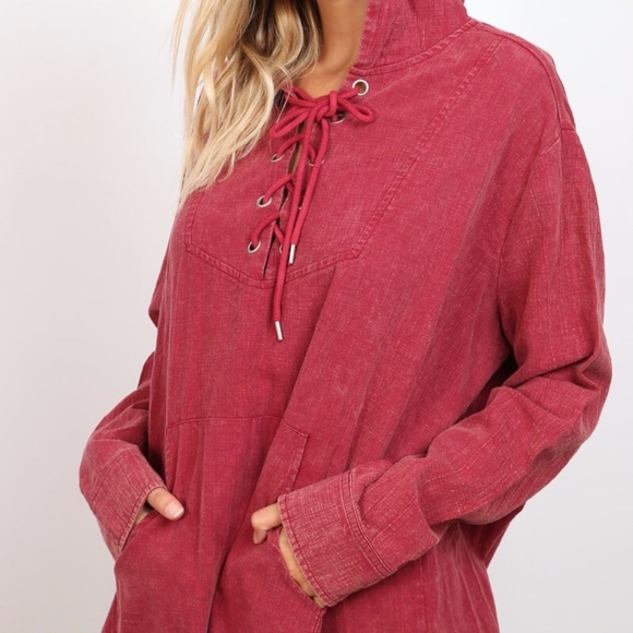 Lace Up Washed Hoodie - Picture 5 of 7