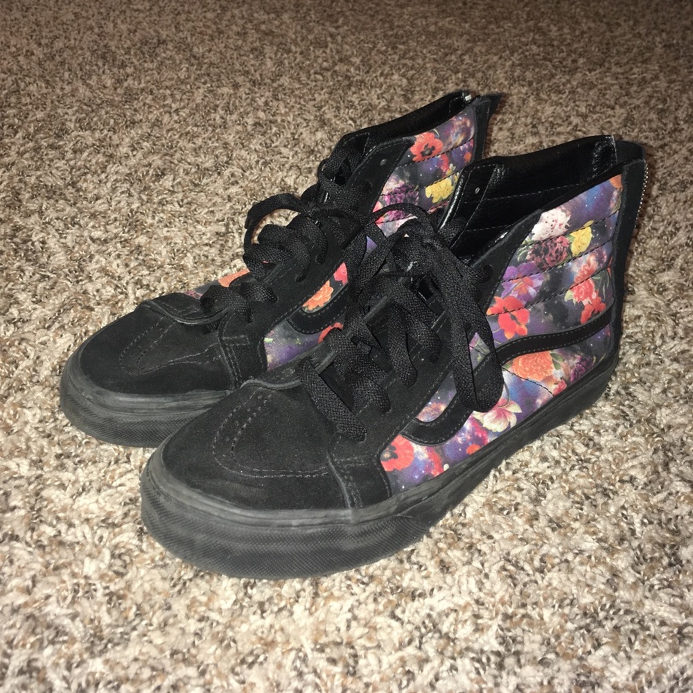 Vans high top, back zipper, floral print