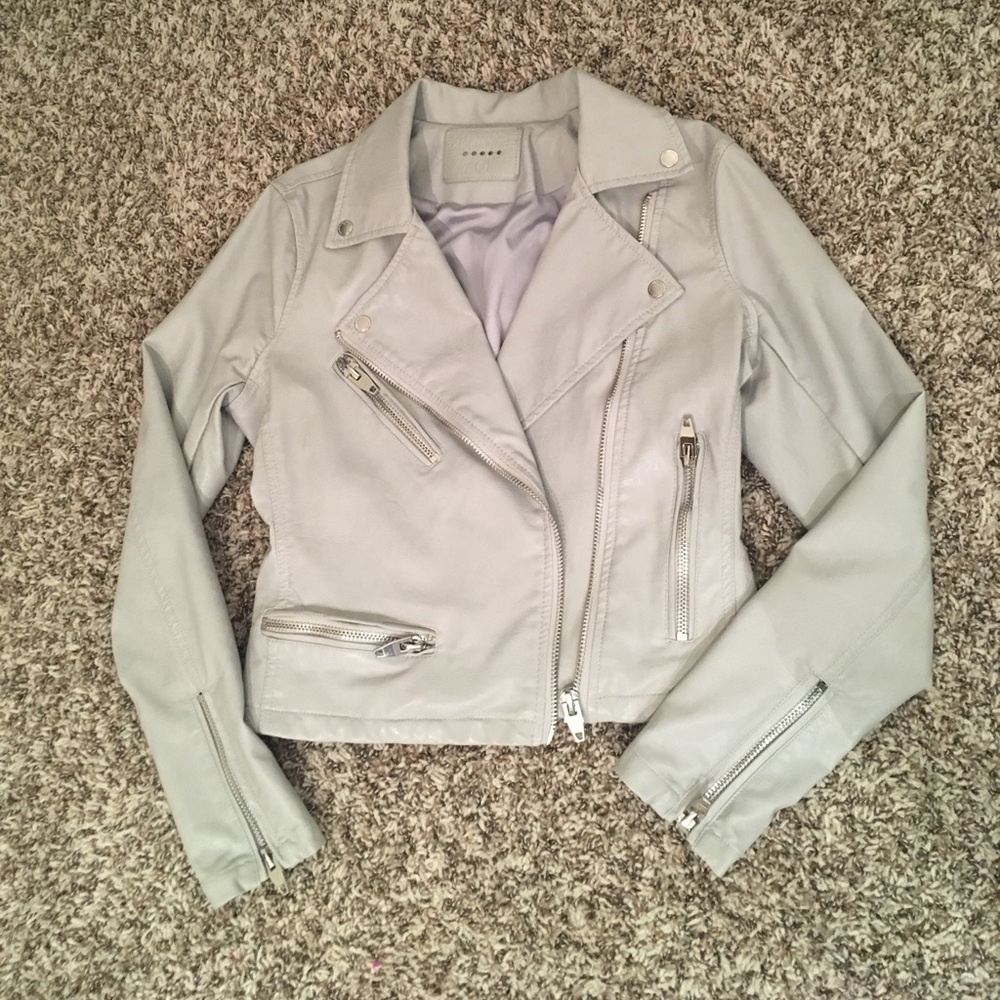 Grey faux leather jacket by BLANK NYC.