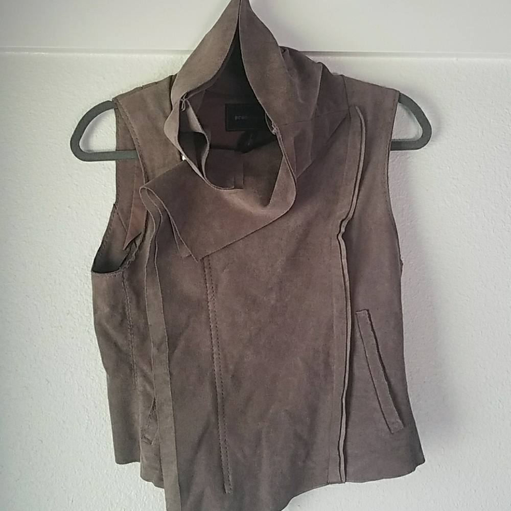 BCBG Maxazaria Taupe faux suede vest