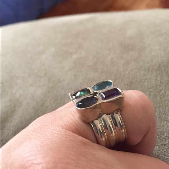 MULTI GEMSTONE STERLING RING - Picture 2 of 5