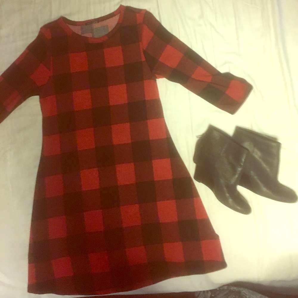 Buffalo plaid sweater dress