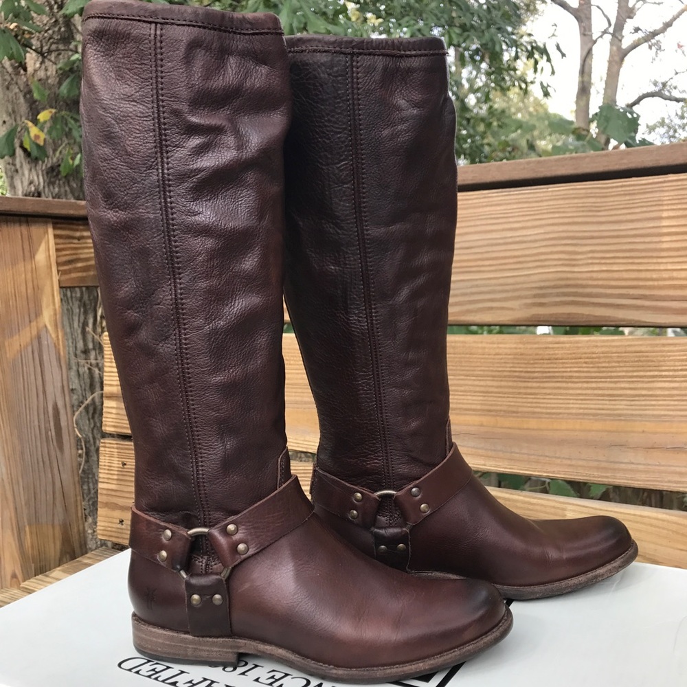 Frye Phillip Harness Boot in Dark Brown NIB