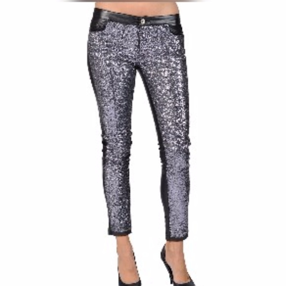Silver Sequin Skinny Jeans