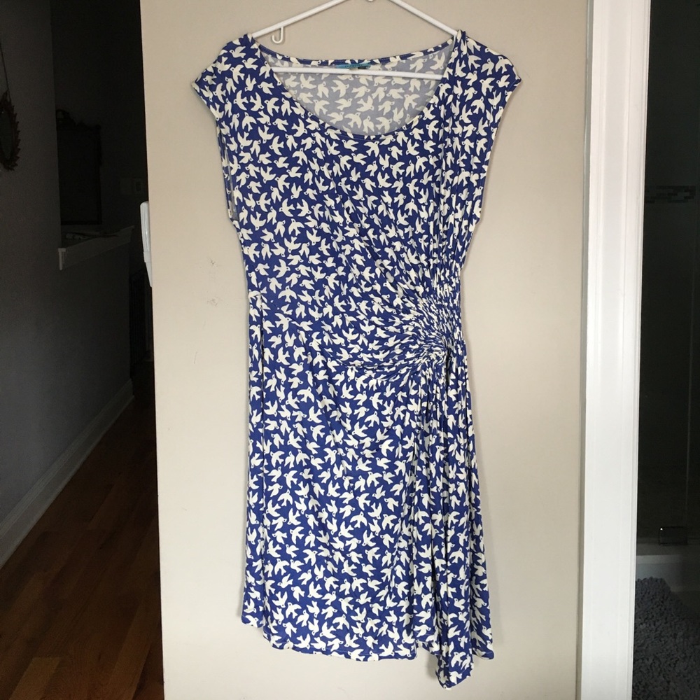 Anthropologie leifnotes blue bird print dress