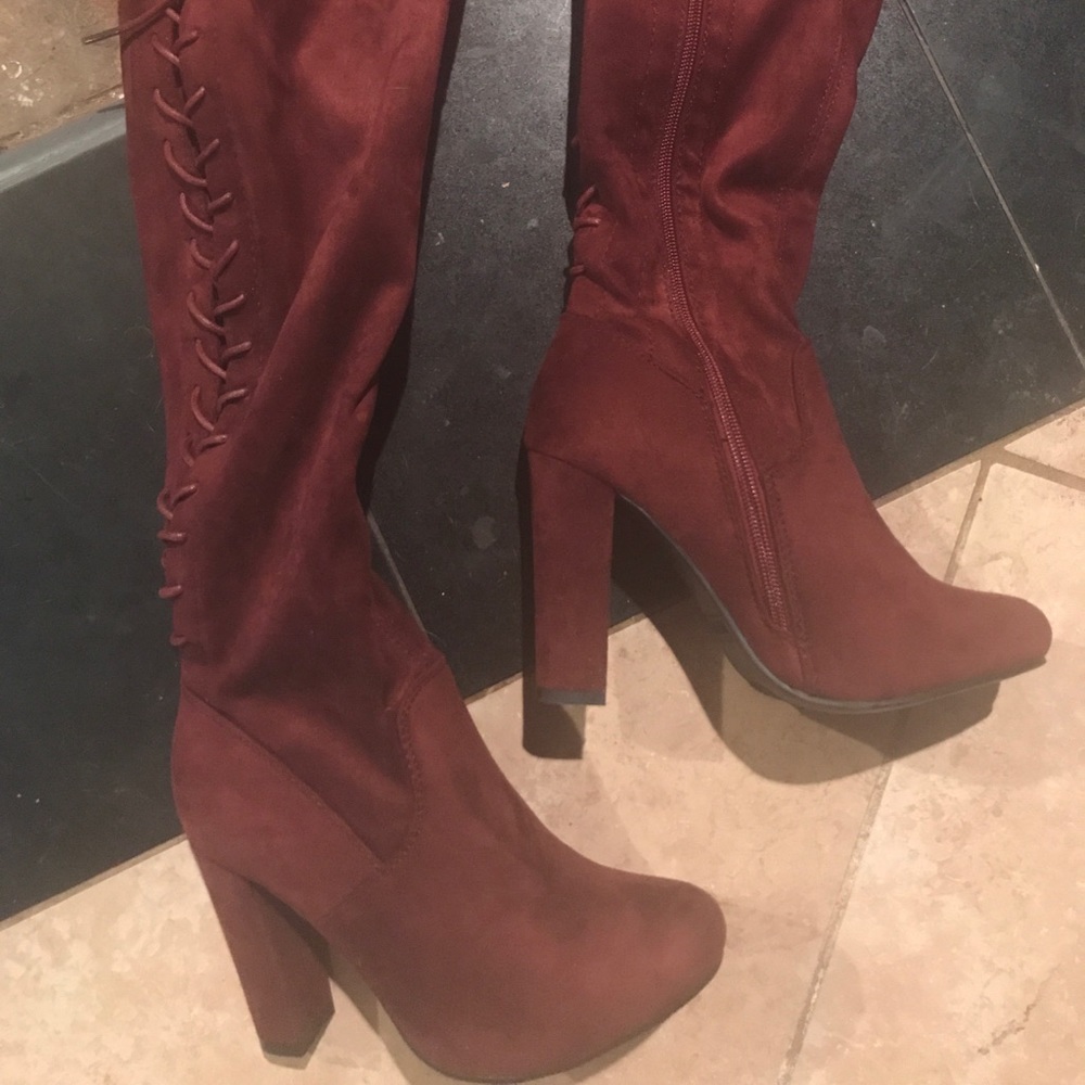 Red suede boots size 6