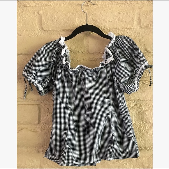 vintage black white gingham lace dirndl 90s blouse - Picture 3 of 3