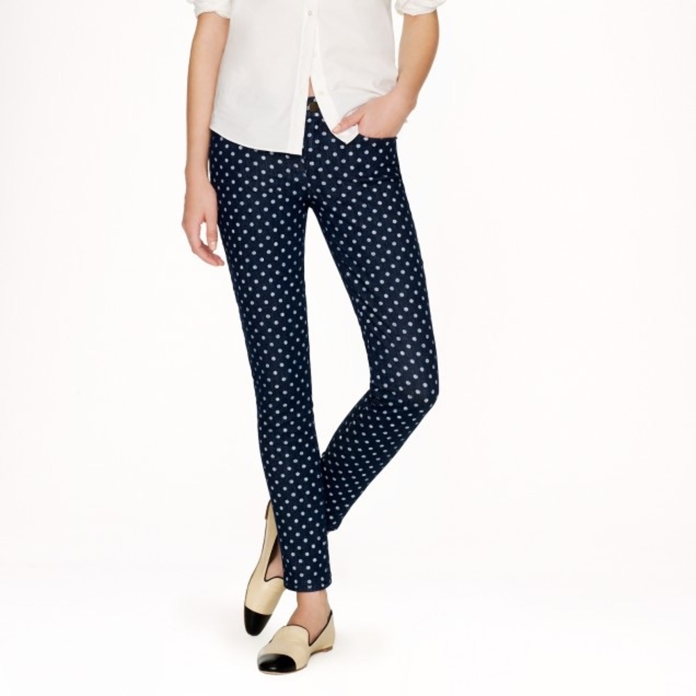J Crew Navy With White Polka Dots Toothpick Jeans