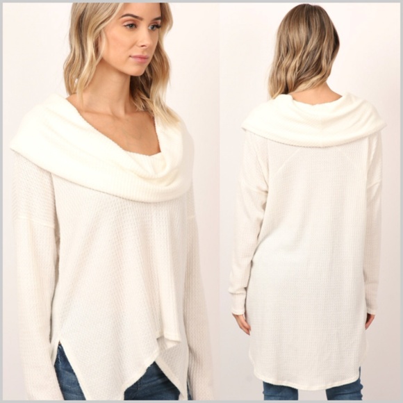 Off White Hi/Low Brushed Cowl Neck Long Sleeve Top - Picture 3 of 4