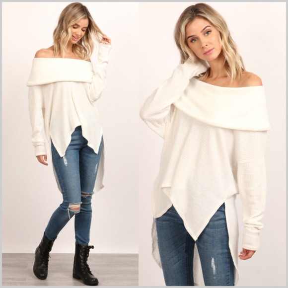 Off White Hi/Low Brushed Cowl Neck Long Sleeve Top - Picture 2 of 4