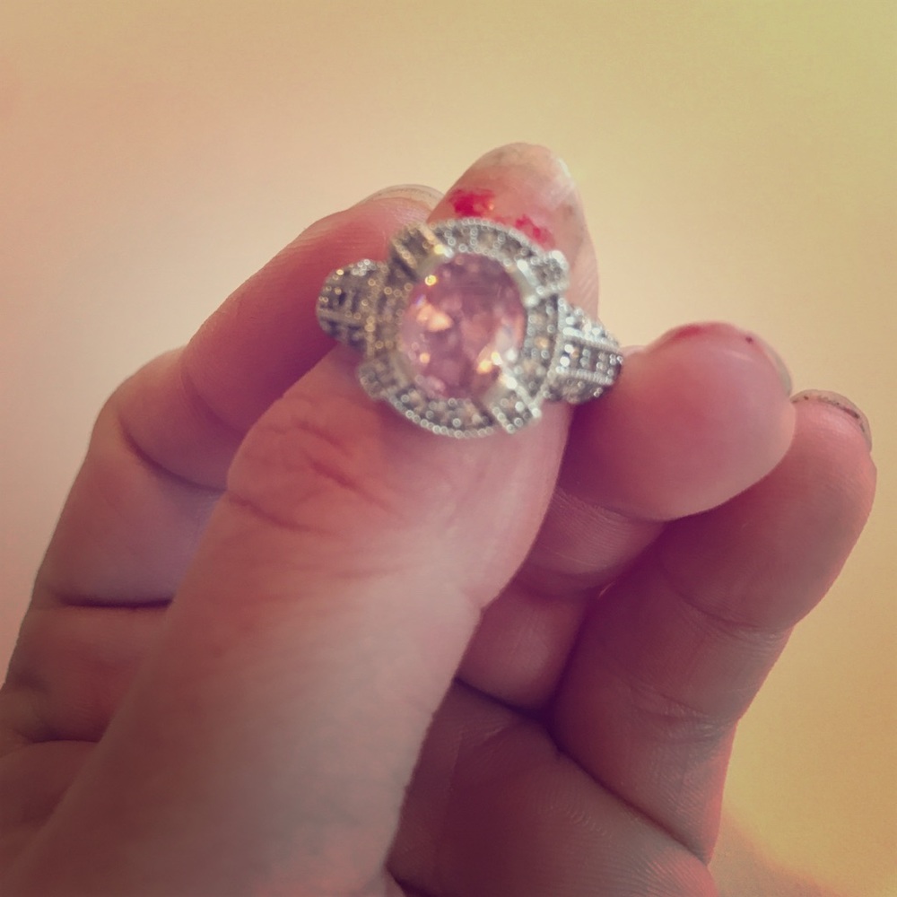 Pink sapphire sterling silver ring w/free gift
