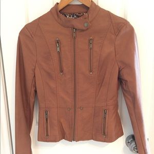 2b bebe XS Cognac Moto Faux Leather Jacket