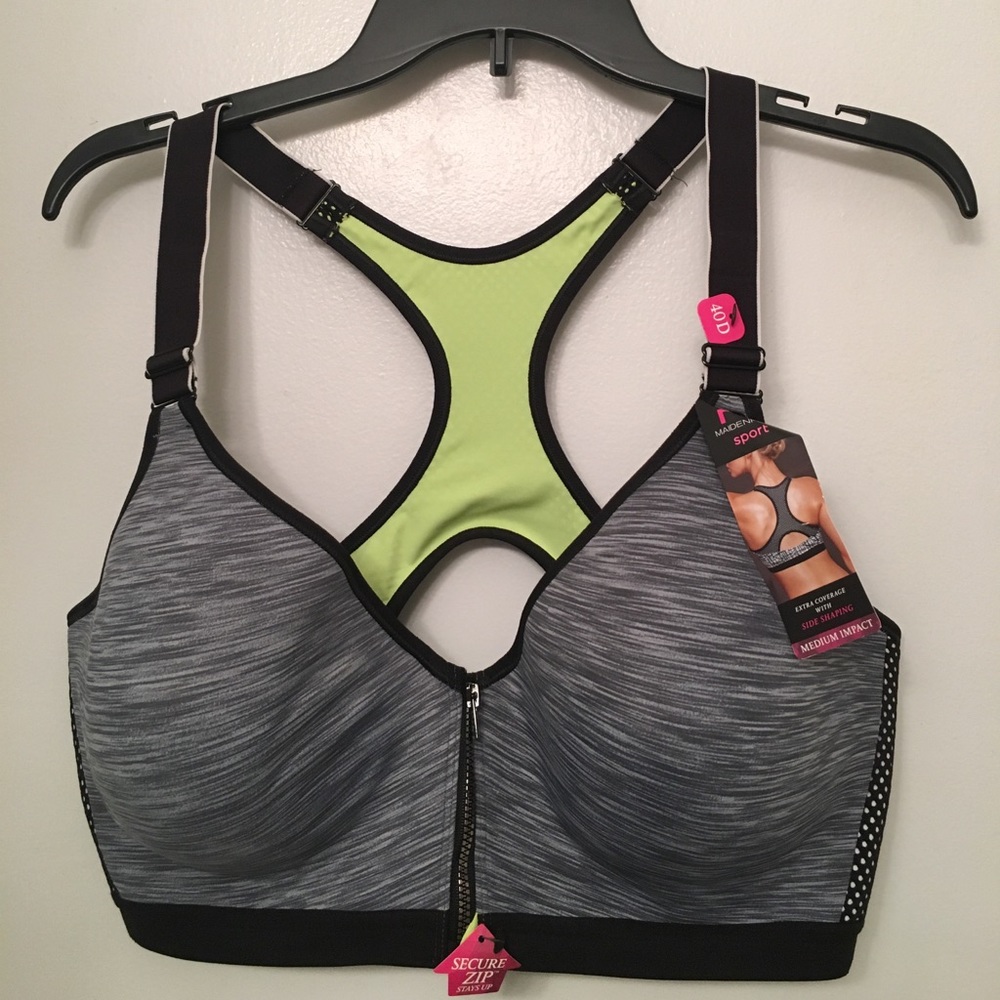 Sports bra, Maidenform , secure zip front, 40D NWT