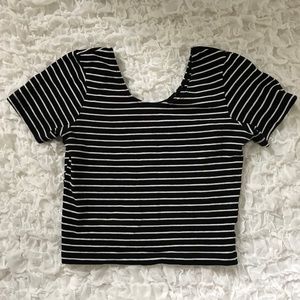 American Apparel white and black stripe crop top