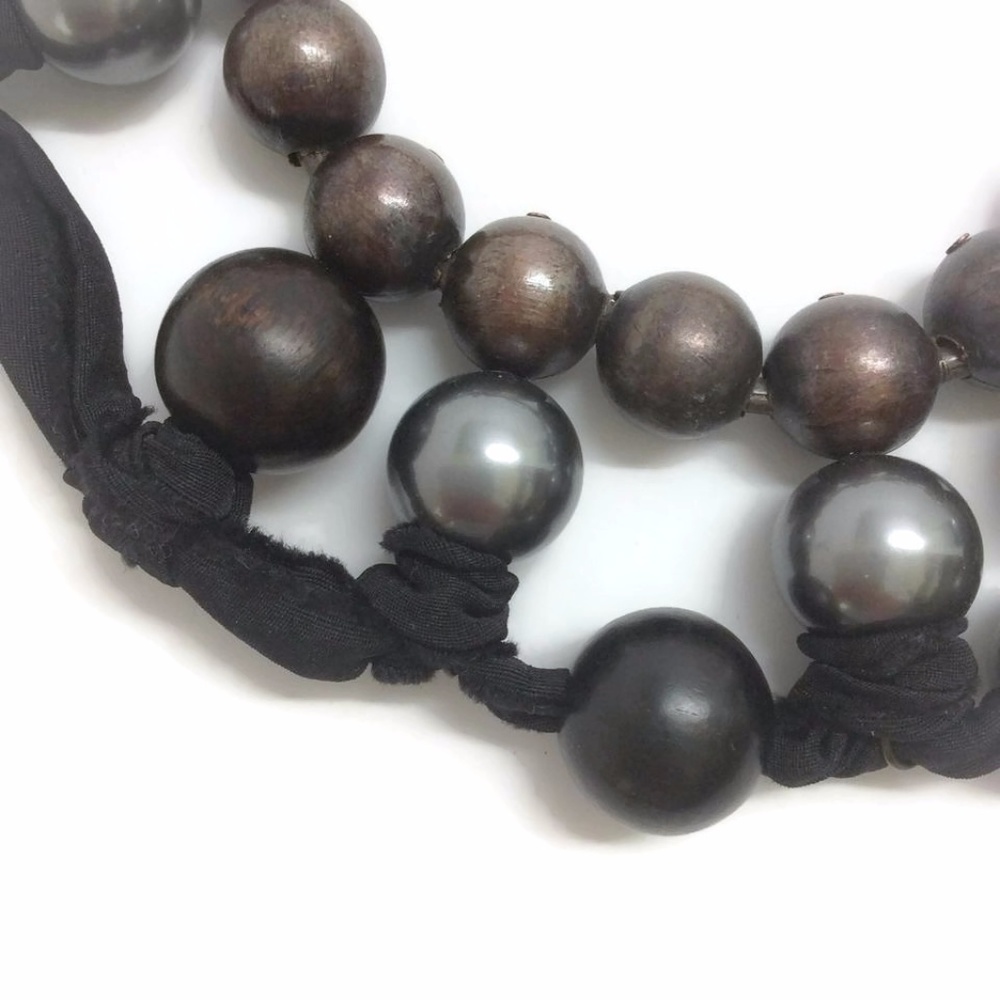 Lanvin Faux Pearl, Wooden Bead & Ribbon Necklace - Picture 3 of 8