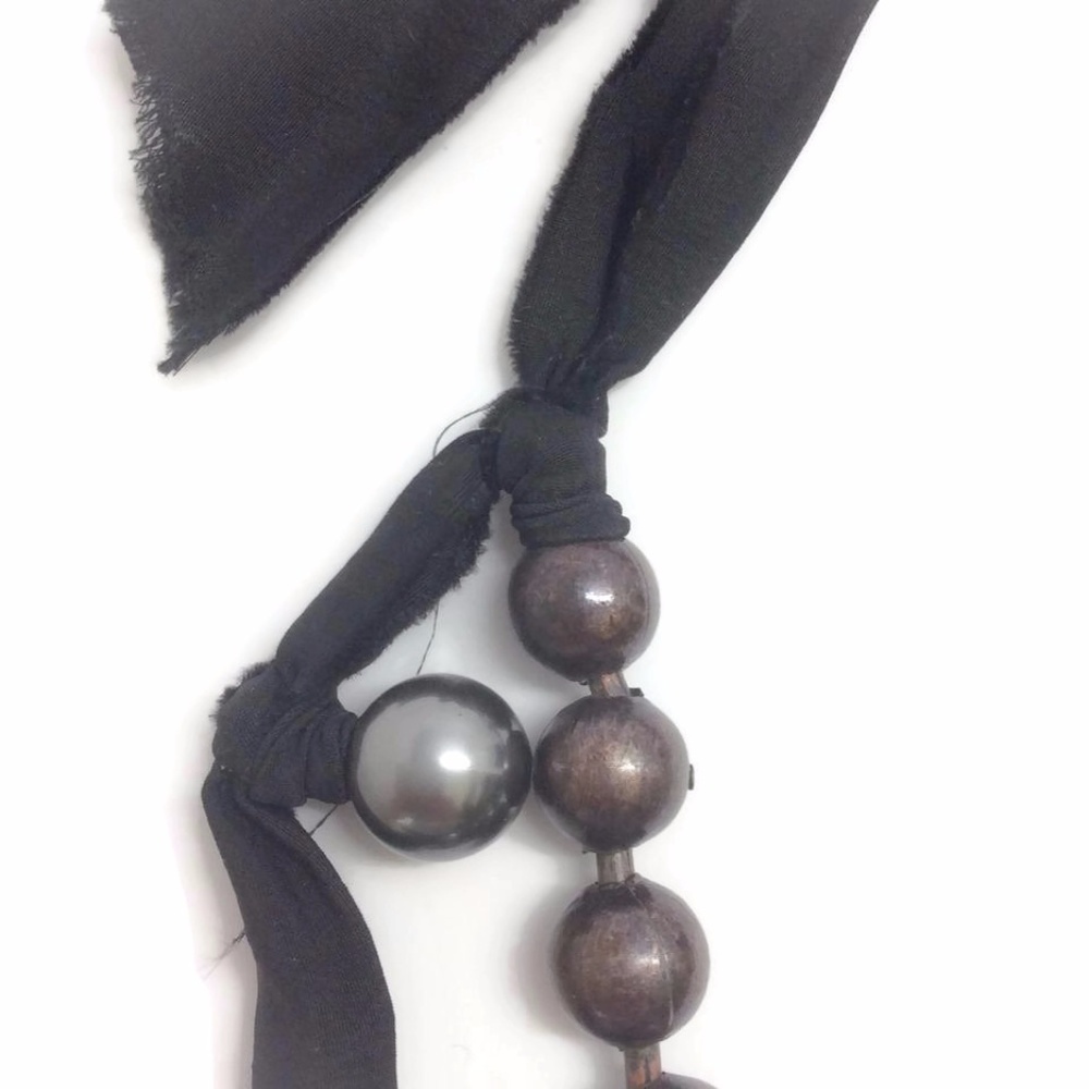 Lanvin Faux Pearl, Wooden Bead & Ribbon Necklace - Picture 4 of 8