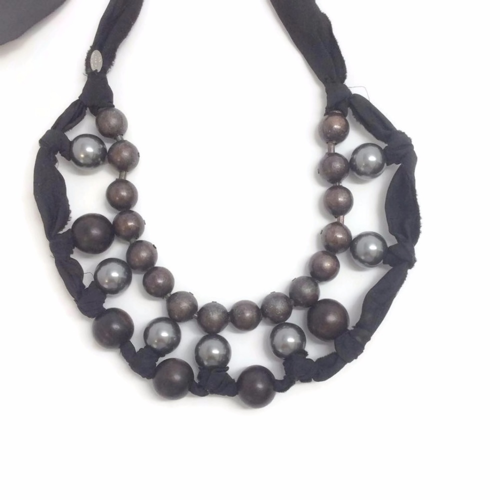 Lanvin Faux Pearl, Wooden Bead & Ribbon Necklace - Picture 6 of 8