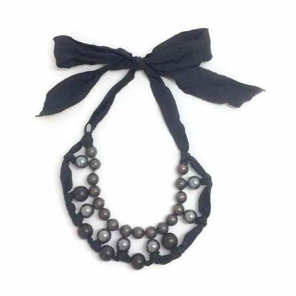 Lanvin Faux Pearl, Wooden Bead & Ribbon Necklace - Picture 5 of 8