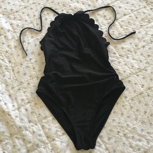 Black halter one piece swim suit