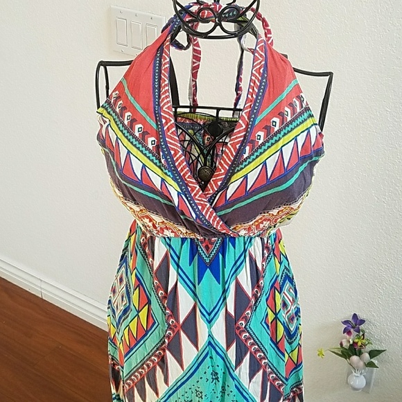 Flying Tomato Dresses & Skirts - Flying Tomato halter boho tribal maxi dress