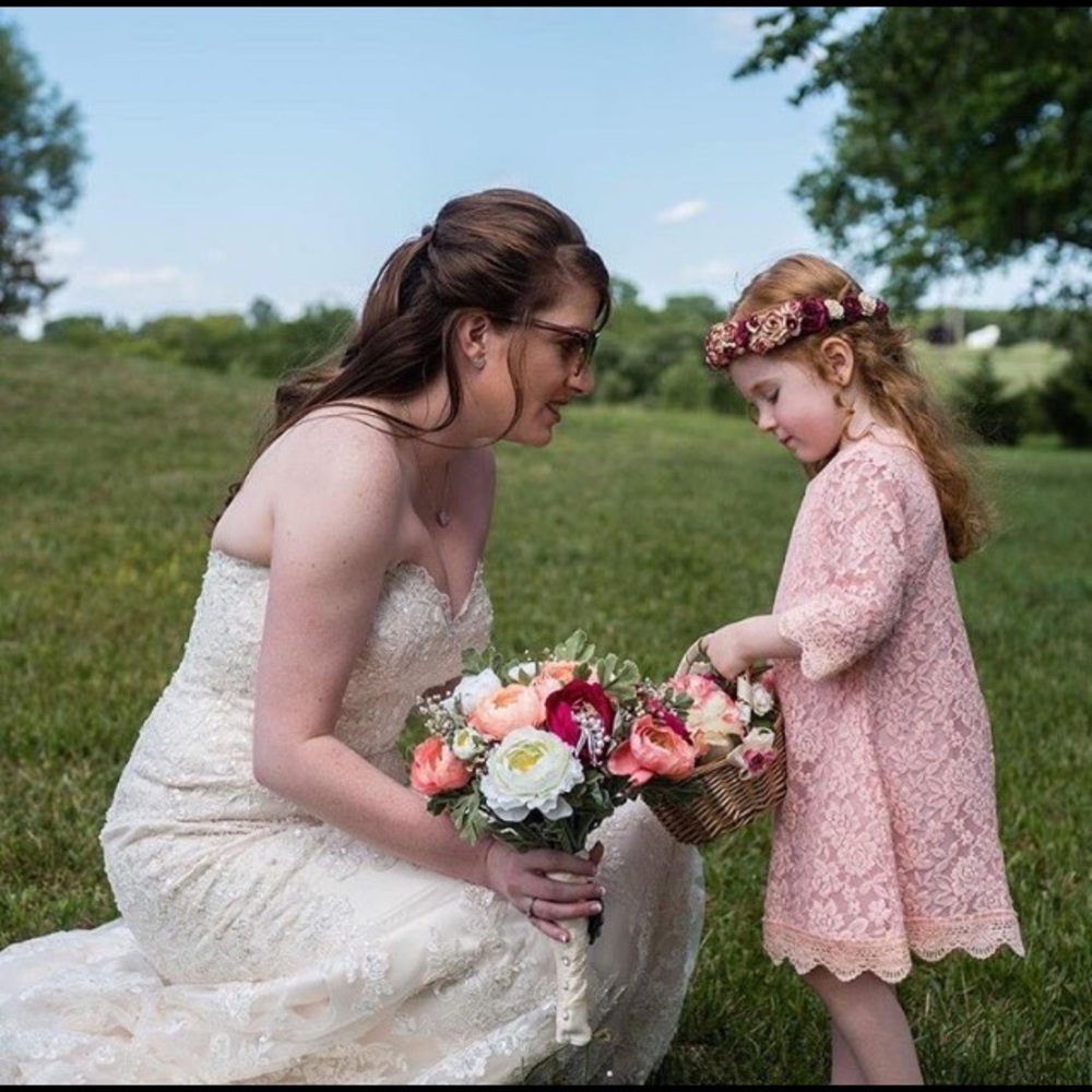 Girls pink lace sheath dress flower girl