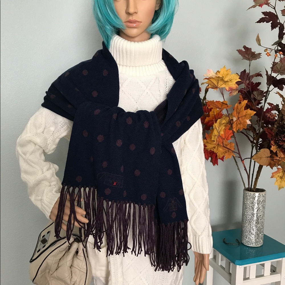Chanel Cashmere Purple Blue Stripe dot scarf