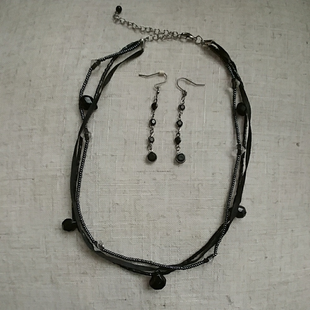 Black beaded necklace and earrings