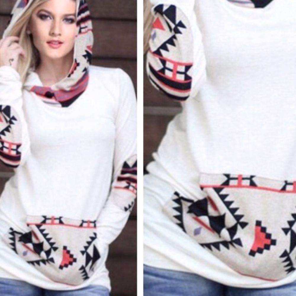 HOODED SWEATSHIRT W/ AZTEC ACCENTS❤️