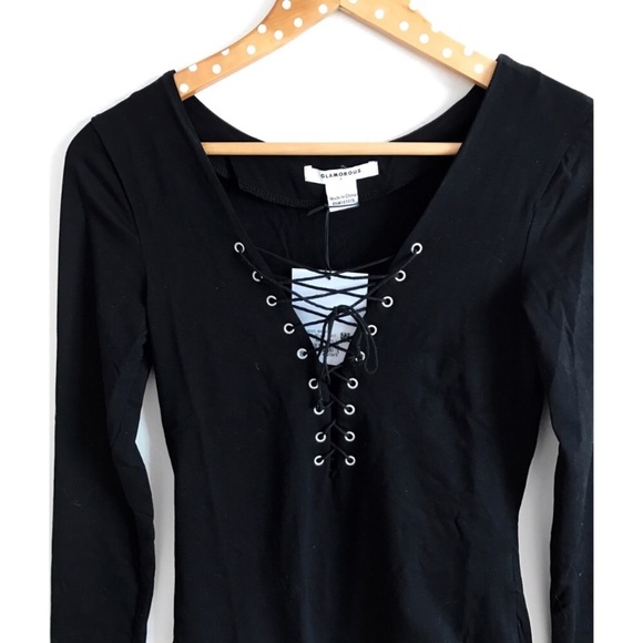 NWT Shopbop Glamorous Lace Up Bodysuit - Picture 3 of 4