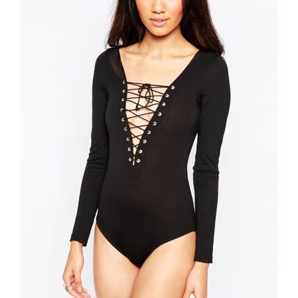 NWT Shopbop Glamorous Lace Up Bodysuit - Picture 4 of 4