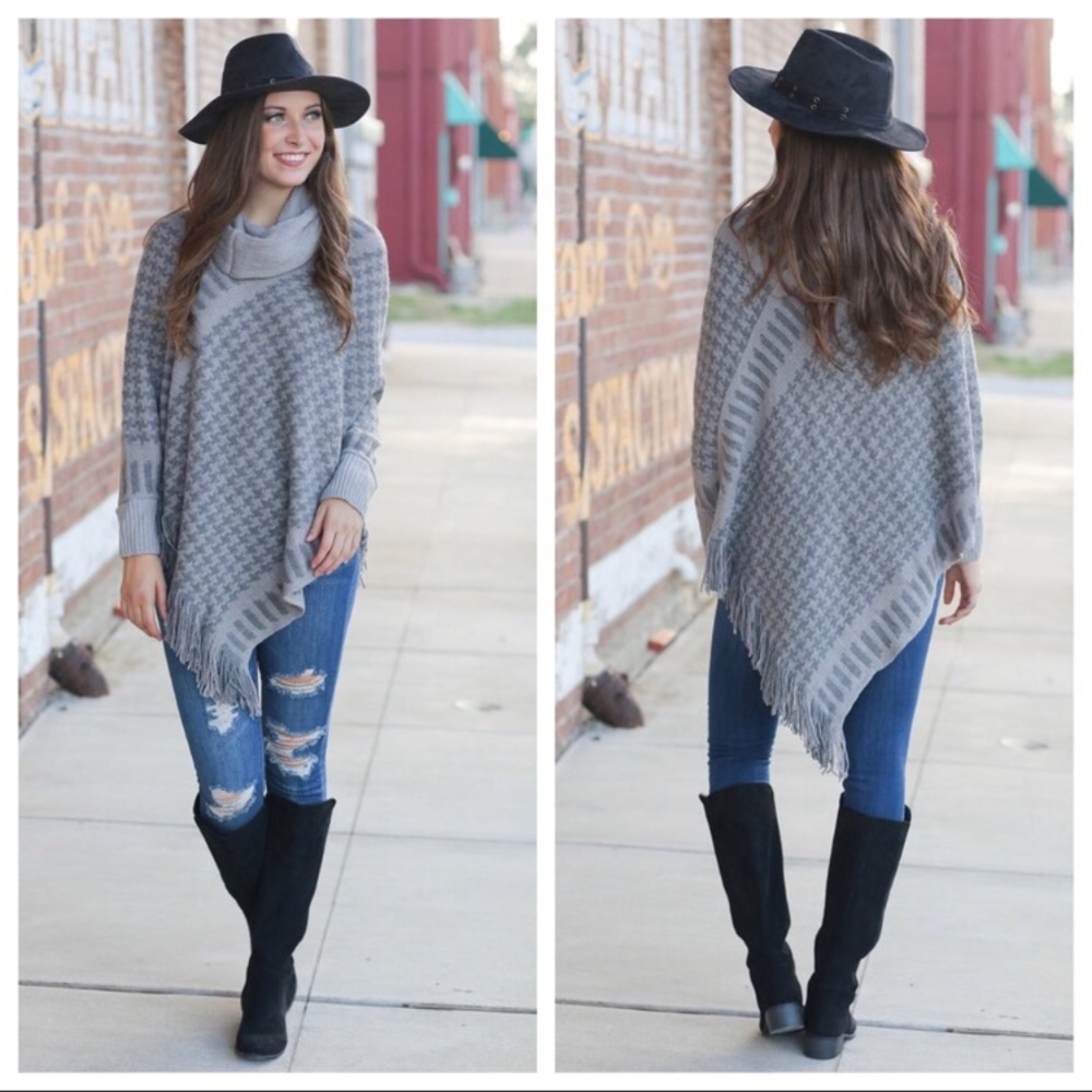 Plaid Cowl Neck Poncho