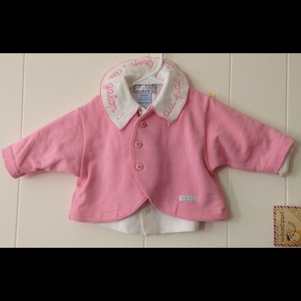 Petit Patapon 3 mon. Pink baby girl sweater nwt