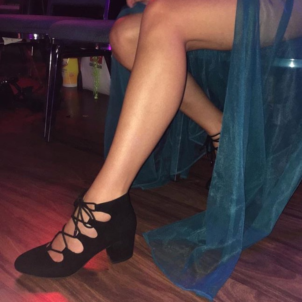 Suede Lace Up Black Heels