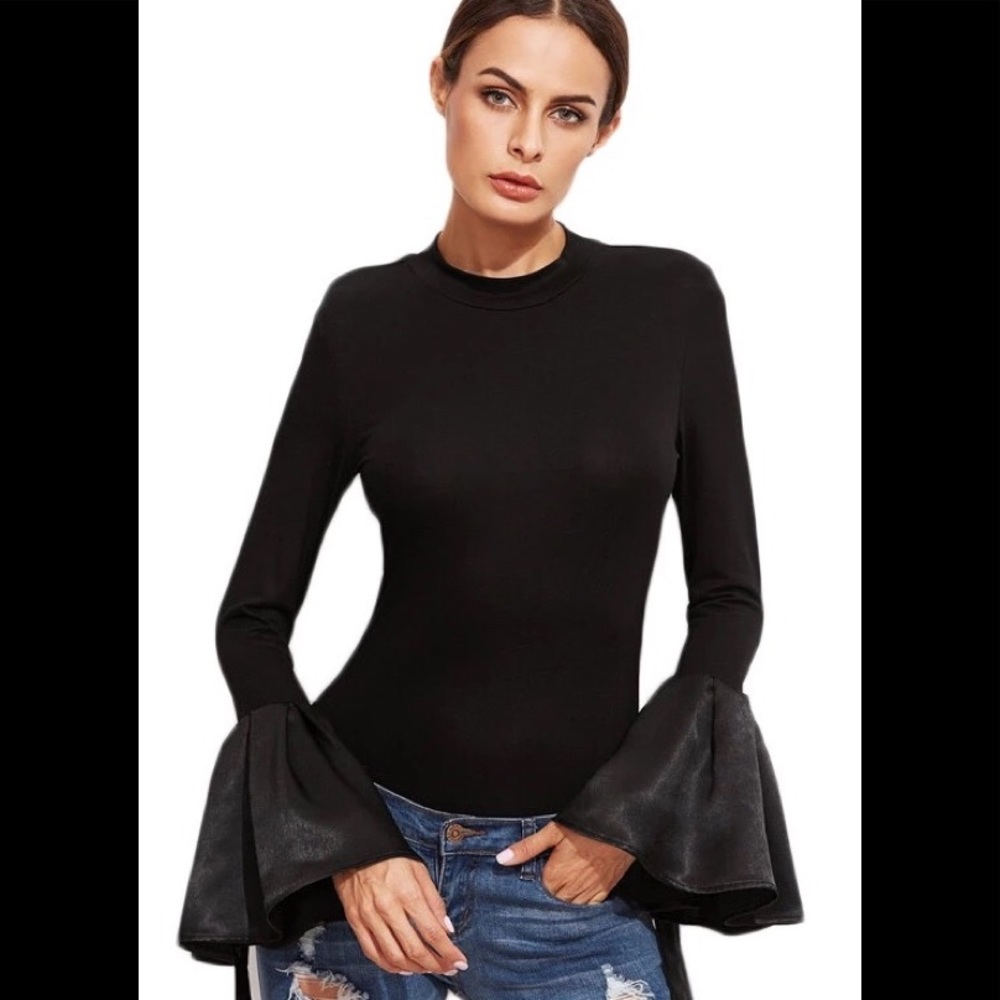‼️ Dramatic Satin Bell Sleeve Stretch Top
