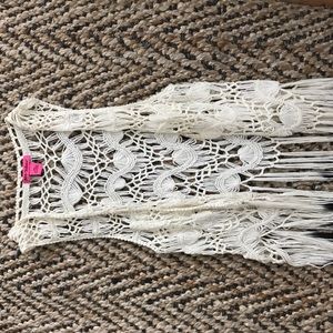 Betsy Johnson Black and White Crochet Tassel Vest