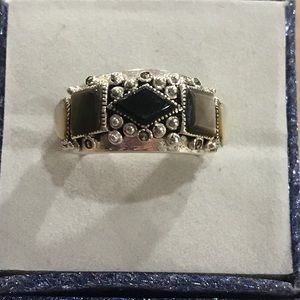 Vintage onyx, mother of pearl, marcasite ring