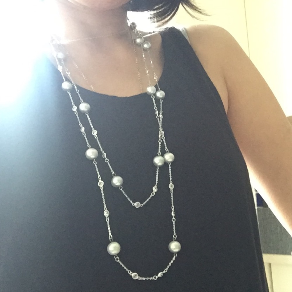REAL freshwater Grey Pearl and Cystal necklace